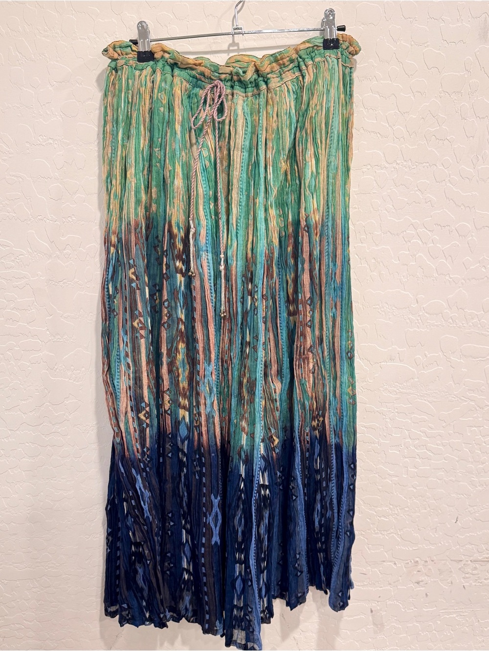 Vintage Silver Stream Maxi Skirt Bohemian Ombre Festival Cotton Bells Colorful
